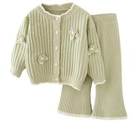 Conjunto de suéter tejido para niñas prenda informal temporada otoño invierno primavera diseño floral elaboración manual comodidad diaria estilo moderno ropa infantil regalo (Green, 4-5 Years)