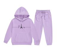 Conjunto de suéter y pantalón con Capucha y Estampado de de Manga Larga para niños de Talla y grande289