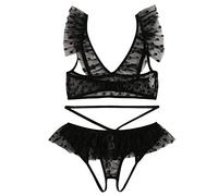 Conjunto de sujetador y tanga para mujer, talla grande, color negro, Negro , XL