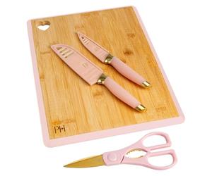 Conjunto de Tabla y Cuchillos Paris Hilton - Elegante Set de Bambú con Cuchillos Dorados y Detalles en Rosa, Ideal para Regalo