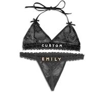 Conjunto de Tanga y Sujetador Personalizados, Tanga y Sujetador Personalizados con Nombre, Ropa Interior Femenina Personalizada, Lencería de Encaje con Letras de Rhinestone Bragas de Bikini de Encaje