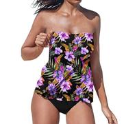 Conjunto de tankini bandeau parte superior e inferior sin tirantes, parte superior e inferior
