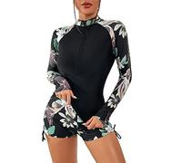 Conjunto de tankini de 2 piezas para mujer, manga larga, con cremallera, camiseta de surf, parte superior del bikini, bañador de seguridad, pantalones de ciclismo, traje de baño para vacaciones,