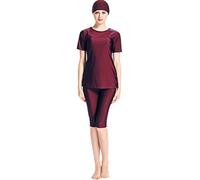 Conjunto de tankini para mujer sólido con gorra de baño para playa y piscina, bañador de dos piezas, cómodo y moderno, rojo, XL