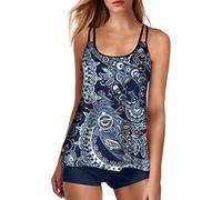 Conjunto de tankini para mujer, traje de baño de dos piezas, traje de baño con forma de barriga, push up, elegante, sencillo, bañador con acolchado sin aros, azul, XL