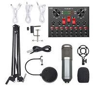 Conjunto de Tarjeta de Sonido de Micrófono BM800 con 16 Efectos de Sonido y Función de la Función BT Equipo de Grabación en Vivo con Reducción de Ruido Prevención de Ruido del (Plata y gris)