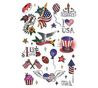 Conjunto de tatuajes temporales de Tatsy, The Patriot Set, 4 de julio, Día de la Independencia, Día del Trabajo, Tatuajes falsos, Diseño único, Bandera estadounidense, Águila calva
