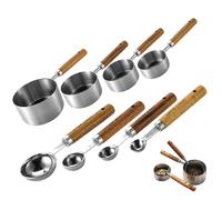Conjunto de tazas y cucharas de medición (8pcs), tazas de medición de acero inoxidable y cucharas con escala mango de madera para cocinar preparar establecer
