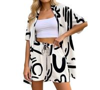 Conjunto de tops para mujer de 2 piezas, trajes de vacaciones hawaianos con estampado tropical, camisas y pantalones cortos, mono con cuello en V, manga vuela, pelele con cinturón, trópico, pierna