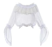 Conjunto de tops para mujer Ropa oscura y estrecha de estilo gótico de Lolita con mangas largas en la parte superior del pecho Cuello de línea A en las mangas Dirndl Blusa de manga larga, Blanco