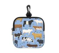 Conjunto de toros y Vacas, Animales de Granja, Ganado, mamíferos,Bolsa de Almacenamiento Cuadrada con Cremallera, Monedero de Neopreno, Carteras pequeñas, Monedero pequeño, Monedero