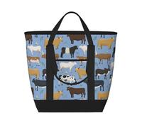 Conjunto de toros y vacas, animales de granja, ganado, mamíferos,Bolsas de almuerzo de gran capacidad, bolsa de mano térmica para mujeres, hombres, trabajo, picnic, viajes.