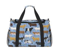 Conjunto de toros y Vacas, Animales de Granja, Ganado, mamíferos,Bolsas Deportivas, Bolsos de Viaje Deportivos Cruzados de Mano, Bolsas de Viaje de Gran Capacidad para Mujeres y Hombres.