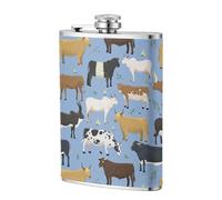 Conjunto de toros y vacas, animales de granja, ganado, mamíferos,Frasco de acero inoxidable 304 de 8 oz con funda de cuero sintético, frasco de bolsillo para licor plano para exteriores