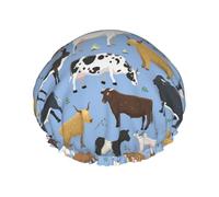 Conjunto de toros y vacas, animales de granja, ganado, mamíferos,Gorro de ducha, gorro de noche, gorro de baño elástico impermeable de doble capa, reutilizable para el cabello.
