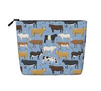 Conjunto de toros y Vacas, Animales de Granja, Ganado, mamíferos,Neceser de Maquillaje de imitación Lino, Neceser de Viaje portátil