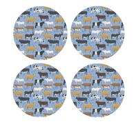 Conjunto de toros y Vacas, Animales de Granja, Ganado, mamíferos,Posavasos Redondos de Corcho MDF, Almohadilla para Tazas, Juego de 4 Posavasos para Bebidas