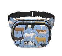 Conjunto de toros y Vacas, Animales de Granja, Ganado, mamíferos,Riñonera Cuadrada de Doble Capa, Bolso de Viaje, Bolso Informal para el Pecho.
