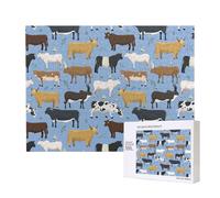 Conjunto de toros y Vacas, Animales de Granja, Ganado, mamíferos,Rompecabezas de Madera de 500 Piezas, Juego Familiar, Rompecabezas para Adultos, Adolescentes, decoración del hogar