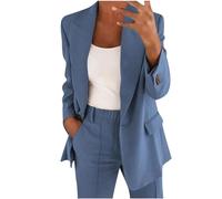 Conjunto de traje blazer para mujer, trajes de 2 piezas para mujer, chaqueta de manga larga con botones, pantalones largos, color sólido, trajes de dos piezas, ropa de abrigo con solapa, blazer y