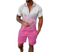 Conjunto de traje casual para hombre, de manga corta y pantalón corto, con cremallera, ideal para primavera, verano y otoño, ideal para actividades deportivas y de ocio. Estilo que Nace de lo Simple