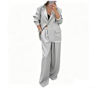 Conjunto de traje casual para mujer con chaqueta de manga larga y pantalones de pierna ancha, color puro, traje de dos piezas, adecuado para primavera, verano, otoño, invierno, diario, hogar, club