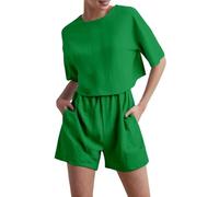 Conjunto de Traje Corto Informal para Mujer con Diseño Floral y Mangas Ideal para Uso Diario en Primavera y Verano (Green, XXL)