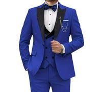 Conjunto de traje de 3 piezas de terciopelo ajustado con solapa de pico para hombre, con un botón, chaqueta de cena, chaleco y pantalones, azul real, 6XL