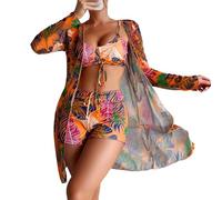 Conjunto de Traje de Baño de Dos Piezas con Falda para Mujer Estampado 3D y Corte Magnífico Estilo Playa (Orange, M)