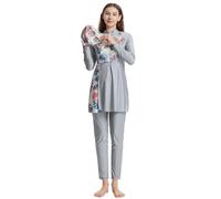 Conjunto de Traje de baño de Manga Larga para Mujer, Tankini de Dos Piezas con Gorro y Gafas a Juego para Nadar en Cualquier Temporada. (Grey, L)