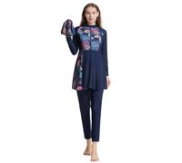 Conjunto de Traje de baño de Manga Larga para Mujer, Tankini de Dos Piezas con Gorro y Gafas a Juego para Nadar en Cualquier Temporada. (Blue, XXL)