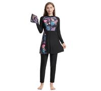 Conjunto de Traje de baño de Manga Larga para Mujer, Tankini de Dos Piezas con Gorro y Gafas a Juego para Nadar en Cualquier Temporada. (Black, XL)