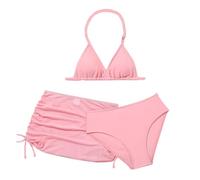 Conjunto de traje de baño de niña de 3 piezas, bikini para niñas cómodo natación playa traje de baño niño secado rápido camisetas y medias tanga con falda ropa para vacaciones, rosa, 10-11 Años