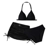 Conjunto de traje de baño de niña de 3 piezas, bikini para niñas cómodo natación playa traje de baño niño secado rápido camisetas y medias tanga con falda ropa para vacaciones, Negro , 6-7 Años