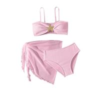 Conjunto de traje de baño de niña de 3 piezas, bikini para niñas cómodo natación playa traje de baño niño secado rápido camisetas y medias tanga con falda ropa para vacaciones, *Rosa, 10-11 Años
