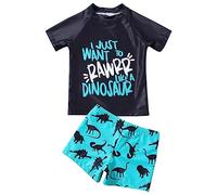 Conjunto de traje de baño para niño con camiseta de manga corta, diseño de dinosaurios, protección solar UPF 50+ para niños pequeños, azul, 12 años