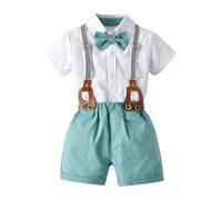 Conjunto de traje de caballero para bebé, de manga corta, con camiseta, pelele y tirantes cortos, para bautizo, boda, 0 - 24 meses