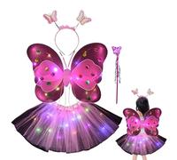 Conjunto de traje de genérico para niña | Conjunto de vestido de con iluminación LED,Halloween Girls Dress Up Princess Fairy Set con LED Light Up Wand Wings para Girl Dress Up