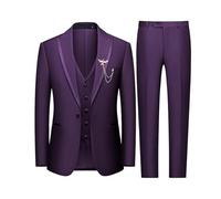 Conjunto de traje de hombre 3 piezas Slim Fit Smoking simple pecho dos botones broche decorativo hombres 3 piezas para boda negocios fiesta confort chaqueta y pantalones chaleco, morado, XL