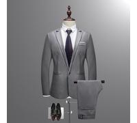 Conjunto de traje de hombre de 2 piezas, estilo coreano, ajustado, casual, de negocios, pantalones tipo blazer, ropa formal para otoño e invierno (2XL gris)