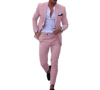 Conjunto de traje de lino para hombre, esmoquin casual, 2 piezas, blazer de ajuste regular, chaqueta y pantalones sólidos con un botón, para graduación, boda, fiesta, rosa, 50