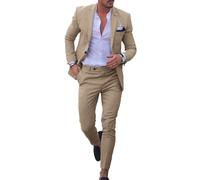Conjunto de traje de lino para hombre, esmoquin casual, 2 piezas, blazer de ajuste regular, chaqueta y pantalones sólidos con un botón, para graduación, boda, fiesta, caqui, 64