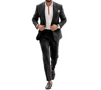 Conjunto de traje de lino para hombre, esmoquin casual, 2 piezas, blazer de ajuste regular, chaqueta y pantalones sólidos con un botón, para graduación, boda, fiesta, Negro, 60