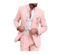 Conjunto de traje de lino para hombre, esmoquin casual, 2 piezas, blazer de ajuste regular, chaqueta y pantalones de lino con un botón, graduación, boda, cena, rosa, 50