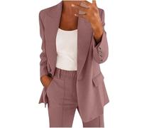 Conjunto de traje de negocios para mujer de talla grande - Traje de dos piezas de manga larga, traje de negocios de una pieza, mono de color sólido, blazer con pantalones, pantalones largos de fiesta
