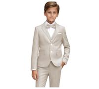Conjunto de Traje Formal para Niños de Leader of the Beauty Traje de Boda para Niños Trajes de Comunión Cintura Ajustable para Niño Pequeño Adolescente, beige, 10 años