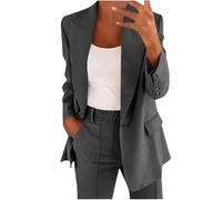 Conjunto de traje para mujer de negocios 2 piezas - Blazer largo de mujer elegante y ajustado, conjunto de traje de dos piezas de manga larga con bolsillo, chaqueta de solapa, traje de fiesta