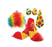 Conjunto De Trajes De Clôwn Cosplay - Zapatos Rojos, Peluca De Cercado De 5 Piezas, Conjunto De Trajes De Cercado Para Niños, Disfraz De Circo Colorido, Disfraz De Vallón De Carnaval De Halloween