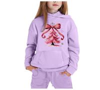 Conjunto de trajes de Navidad genéricos con capucha y pantalón de manga larga con estampado de Navidad CuHK para niños (Purple,10-11 años)