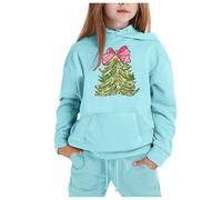 Conjunto de trajes de Navidad genéricos para niños con capucha y pantalones de manga larga con estampado de Navidad CuHK para niños (Light Blue,8-9 años)
